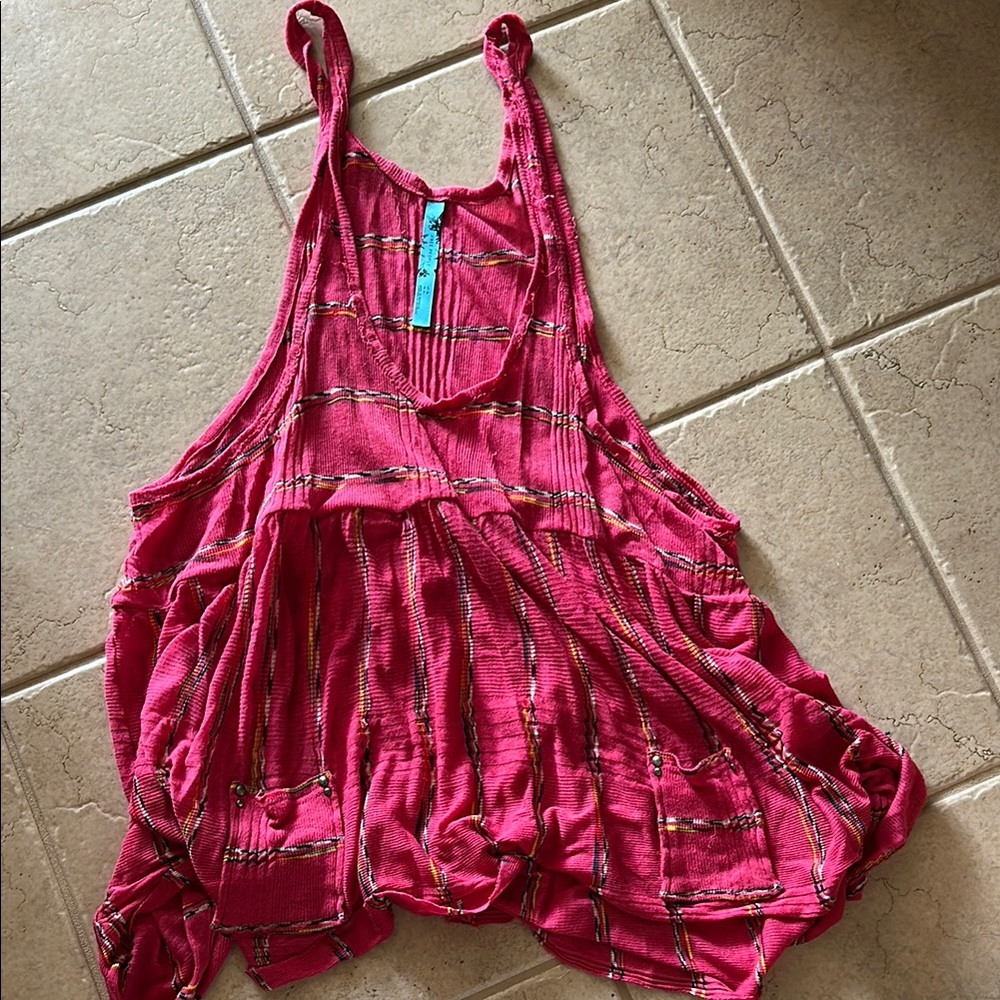 Free People Red Asymmetrical Ruffled Tank Top